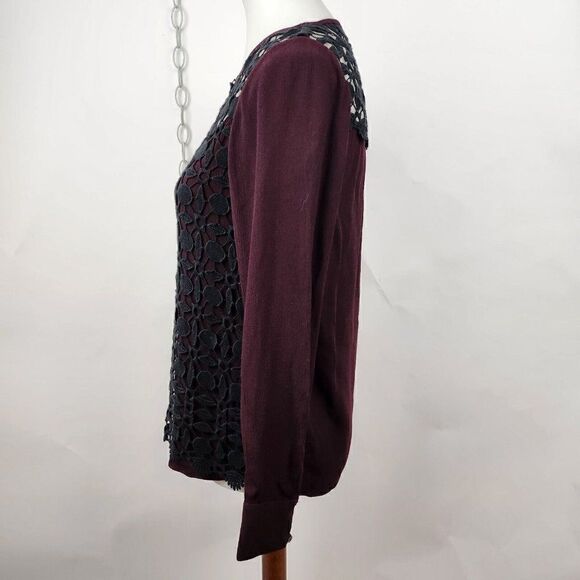 WRAP London Boho Crochet Front Black Burgundy Long Sleeve Top Womens Small - Picture 3 of 6